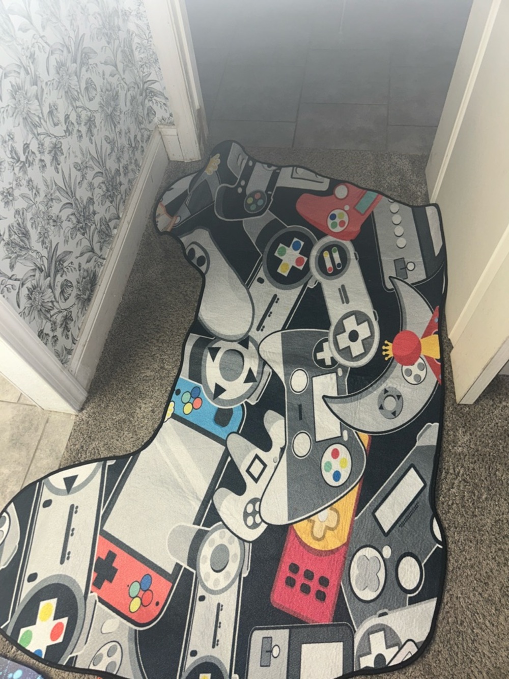 Retro Gaming Controllers Floor Mat - Black, Gray & Red